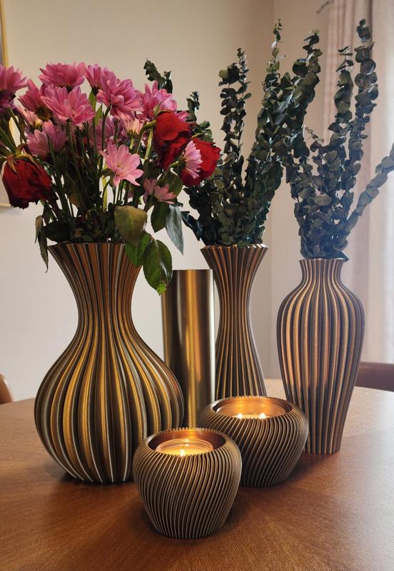 Luxury vase collection with flowers and candles