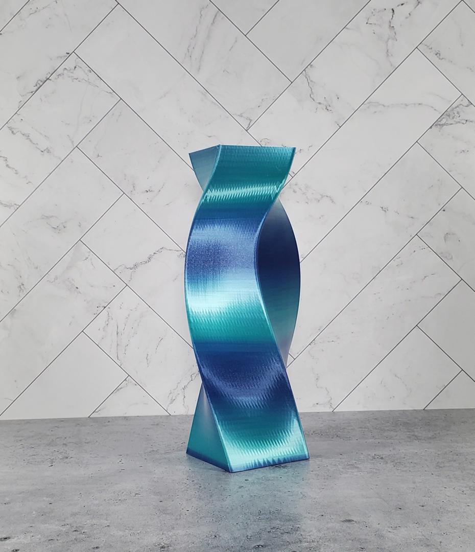 Blue twisted modern vase